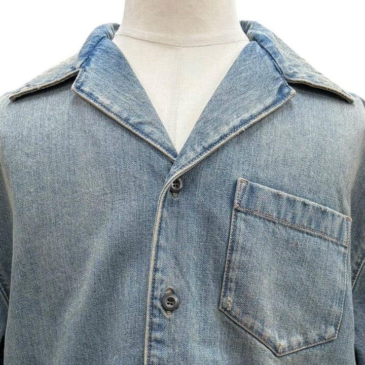極美品▼PRADA プラダ 2025年製 GEC068 デニムジャケット 半袖シャツ ブルー M イタリア製 正規品 メンズ ガーメント・ハンガー付き