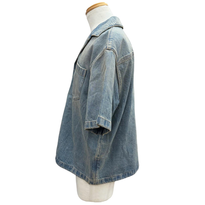 極美品▼PRADA プラダ 2025年製 GEC068 デニムジャケット 半袖シャツ ブルー M イタリア製 正規品 メンズ ガーメント・ハンガー付き