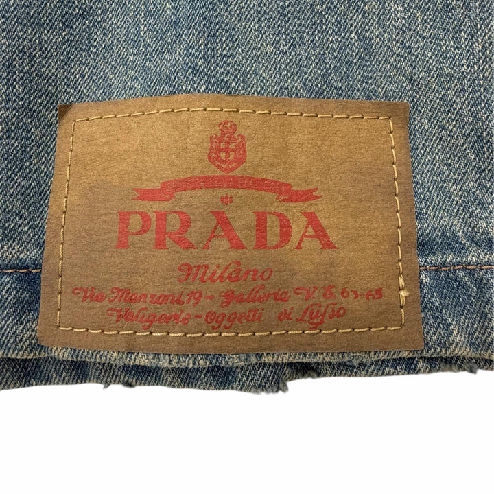 極美品▼PRADA プラダ 2025年製 GEC068 デニムジャケット 半袖シャツ ブルー M イタリア製 正規品 メンズ ガーメント・ハンガー付き