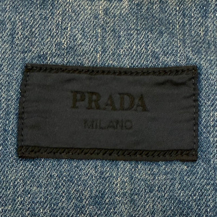極美品▼PRADA プラダ 2025年製 GEC068 デニムジャケット 半袖シャツ ブルー M イタリア製 正規品 メンズ ガーメント・ハンガー付き