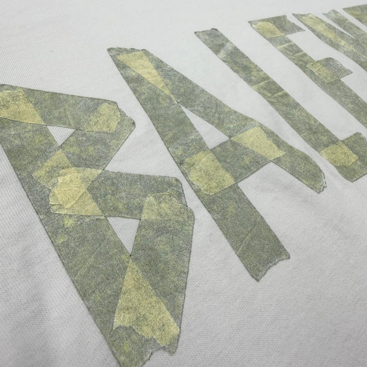 極美品▼BALENCIAGA バレンシアガ 739784 テープロゴ ダメージ加工 クルーネック オーバーサイズ 半袖Ｔシャツ ベージュ L 正規品 メンズ