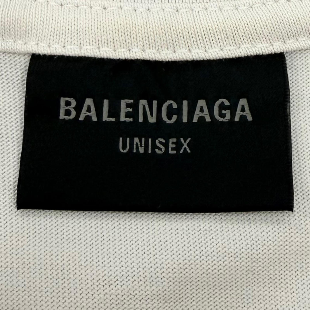 極美品▼BALENCIAGA バレンシアガ 739784 テープロゴ ダメージ加工 クルーネック オーバーサイズ 半袖Ｔシャツ ベージュ L 正規品 メンズ