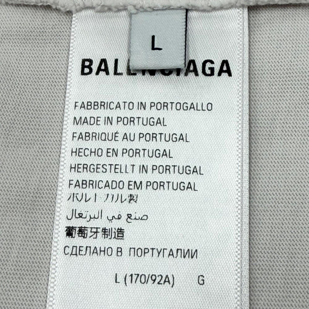 極美品▼BALENCIAGA バレンシアガ 739784 テープロゴ ダメージ加工 クルーネック オーバーサイズ 半袖Ｔシャツ ベージュ L 正規品 メンズ