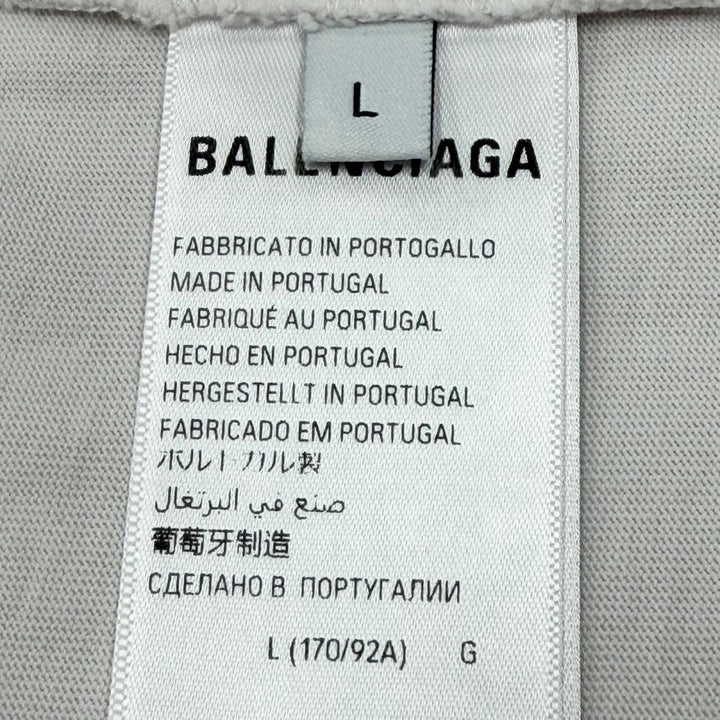 極美品▼BALENCIAGA バレンシアガ 739784 テープロゴ ダメージ加工 クルーネック オーバーサイズ 半袖Ｔシャツ ベージュ L 正規品 メンズ