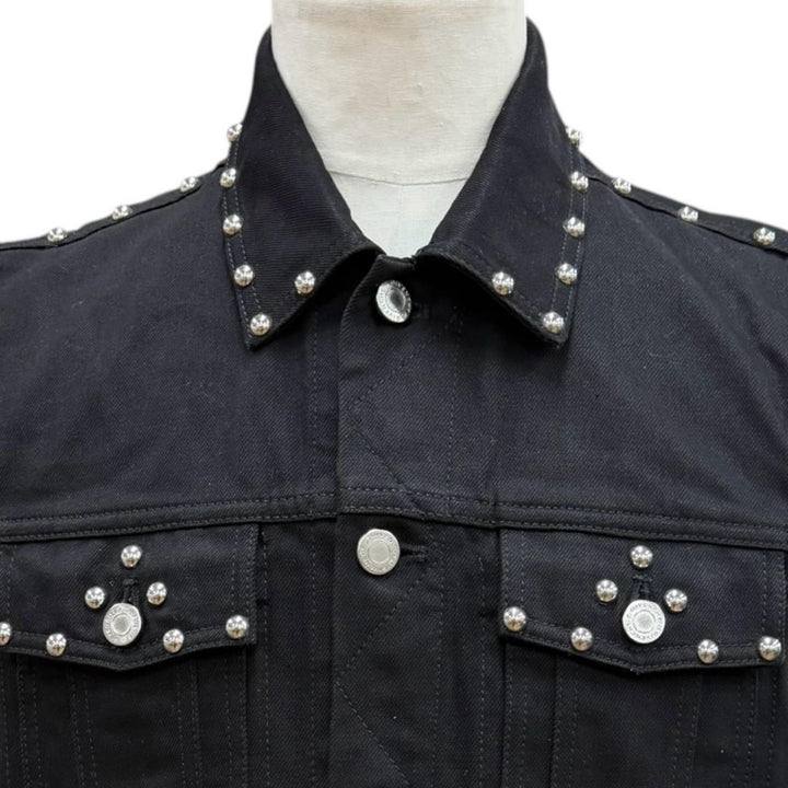 美品▼GIVENCHY ジバンシィ 16S 0924 461 コットン100% スタッズ デニムジャケット ジレ ベスト ブラック シルバー金具 L 正規品 メンズ