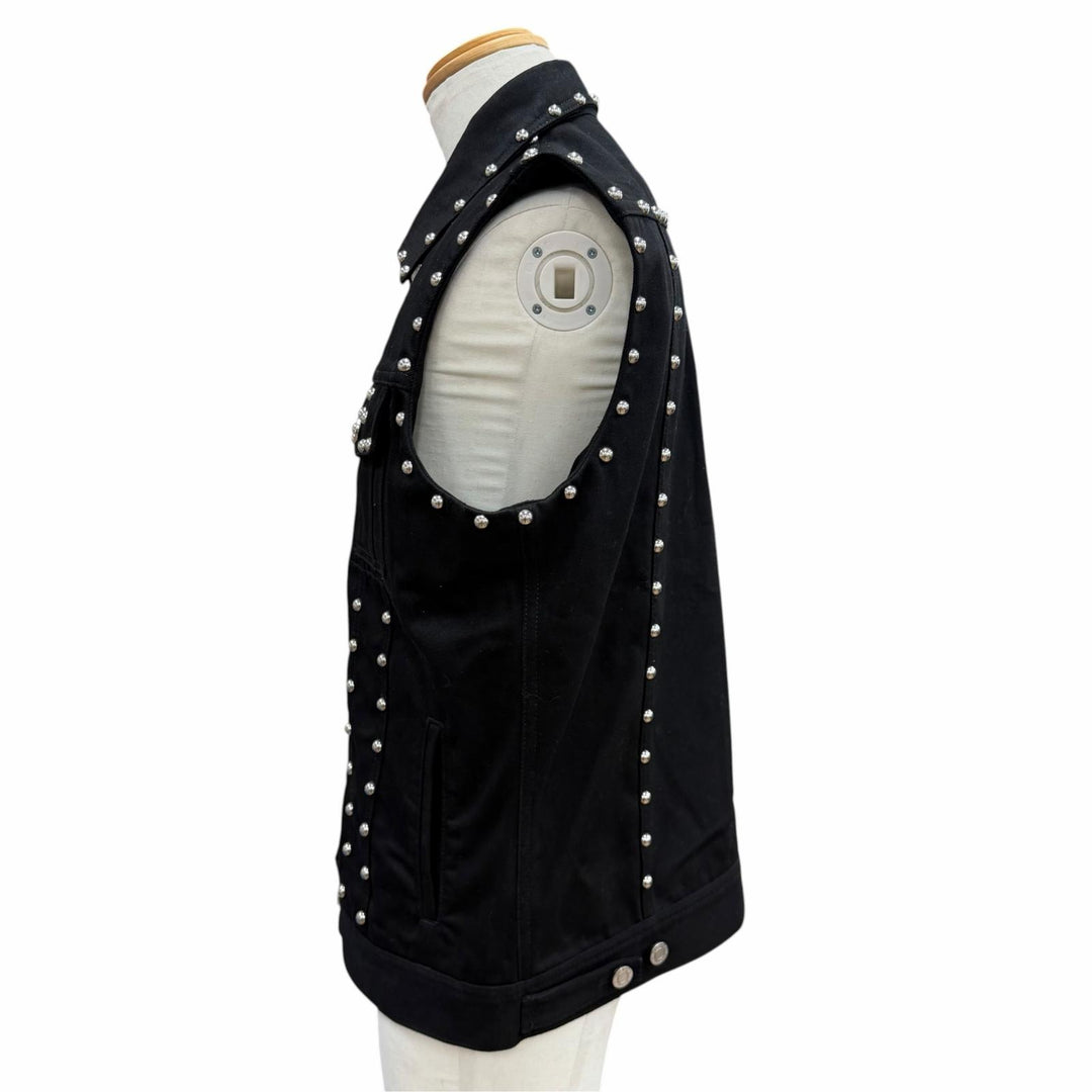 美品▼GIVENCHY ジバンシィ 16S 0924 461 コットン100% スタッズ デニムジャケット ジレ ベスト ブラック シルバー金具 L 正規品 メンズ