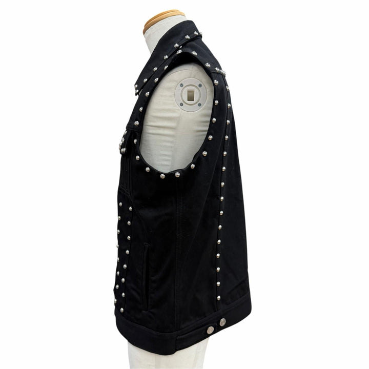 美品▼GIVENCHY ジバンシィ 16S 0924 461 コットン100% スタッズ デニムジャケット ジレ ベスト ブラック シルバー金具 L 正規品 メンズ