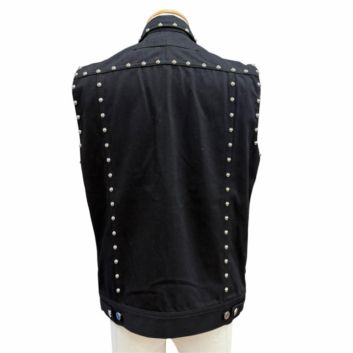 美品▼GIVENCHY ジバンシィ 16S 0924 461 コットン100% スタッズ デニムジャケット ジレ ベスト ブラック シルバー金具 L 正規品 メンズ