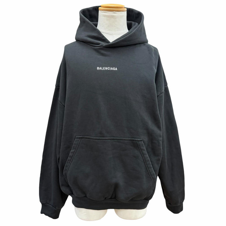極美品▼BALENCIAGA バレンシアガ 2025年製 767877 コットン100% ロゴ刺繍 ダメージ加工 フーデッド プルオーバー パーカー L 正規品