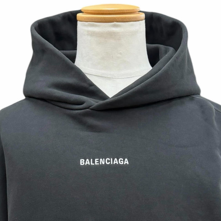 極美品▼BALENCIAGA バレンシアガ 2025年製 767877 コットン100% ロゴ刺繍 ダメージ加工 フーデッド プルオーバー パーカー L 正規品