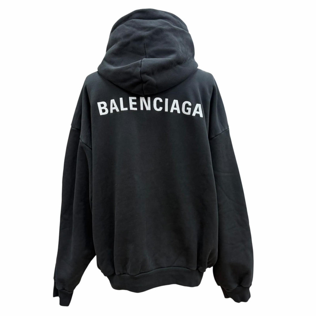 極美品▼BALENCIAGA バレンシアガ 2025年製 767877 コットン100% ロゴ刺繍 ダメージ加工 フーデッド プルオーバー パーカー L 正規品