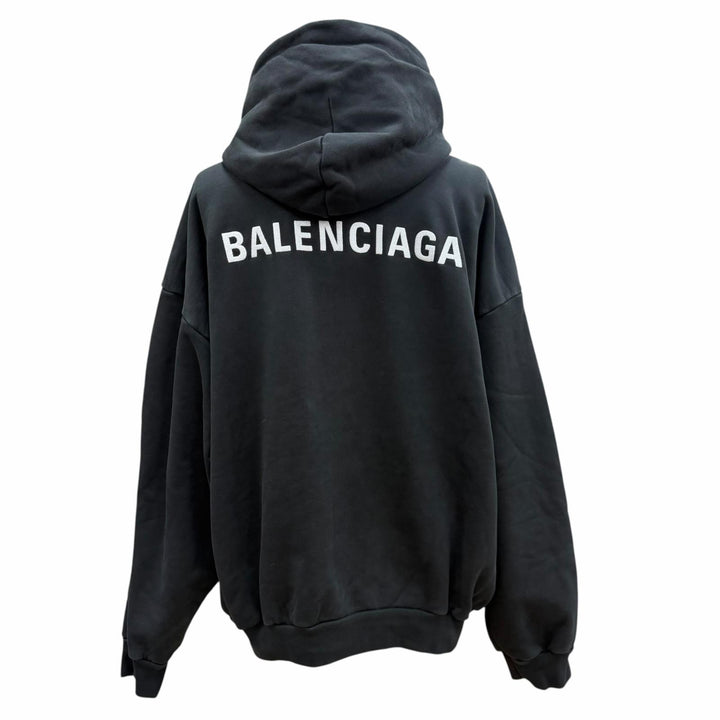極美品▼BALENCIAGA バレンシアガ 2025年製 767877 コットン100% ロゴ刺繍 ダメージ加工 フーデッド プルオーバー パーカー L 正規品