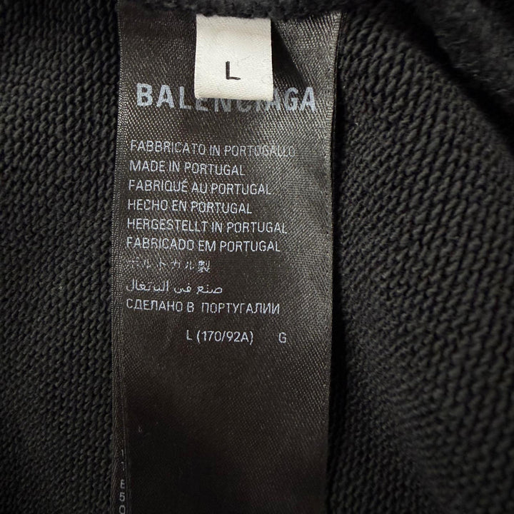 極美品▼BALENCIAGA バレンシアガ 2025年製 767877 コットン100% ロゴ刺繍 ダメージ加工 フーデッド プルオーバー パーカー L 正規品
