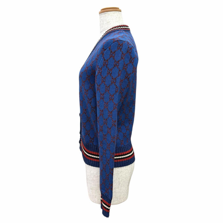 極美△GUCCI グッチ 478730 X5Z75 ウール シルク カシミヤ インターロッキングGボタン GG柄 ラメ Vネック 長袖 カーディガン XS 正規品