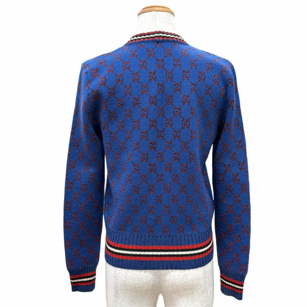 極美△GUCCI グッチ 478730 X5Z75 ウール シルク カシミヤ インターロッキングGボタン GG柄 ラメ Vネック 長袖 カーディガン XS 正規品