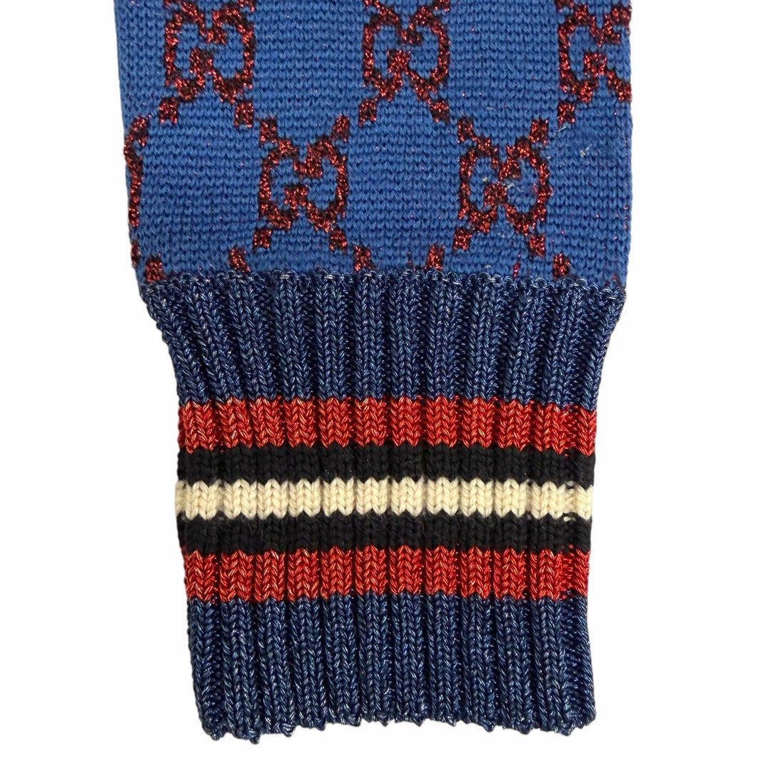 極美△GUCCI グッチ 478730 X5Z75 ウール シルク カシミヤ インターロッキングGボタン GG柄 ラメ Vネック 長袖 カーディガン XS 正規品