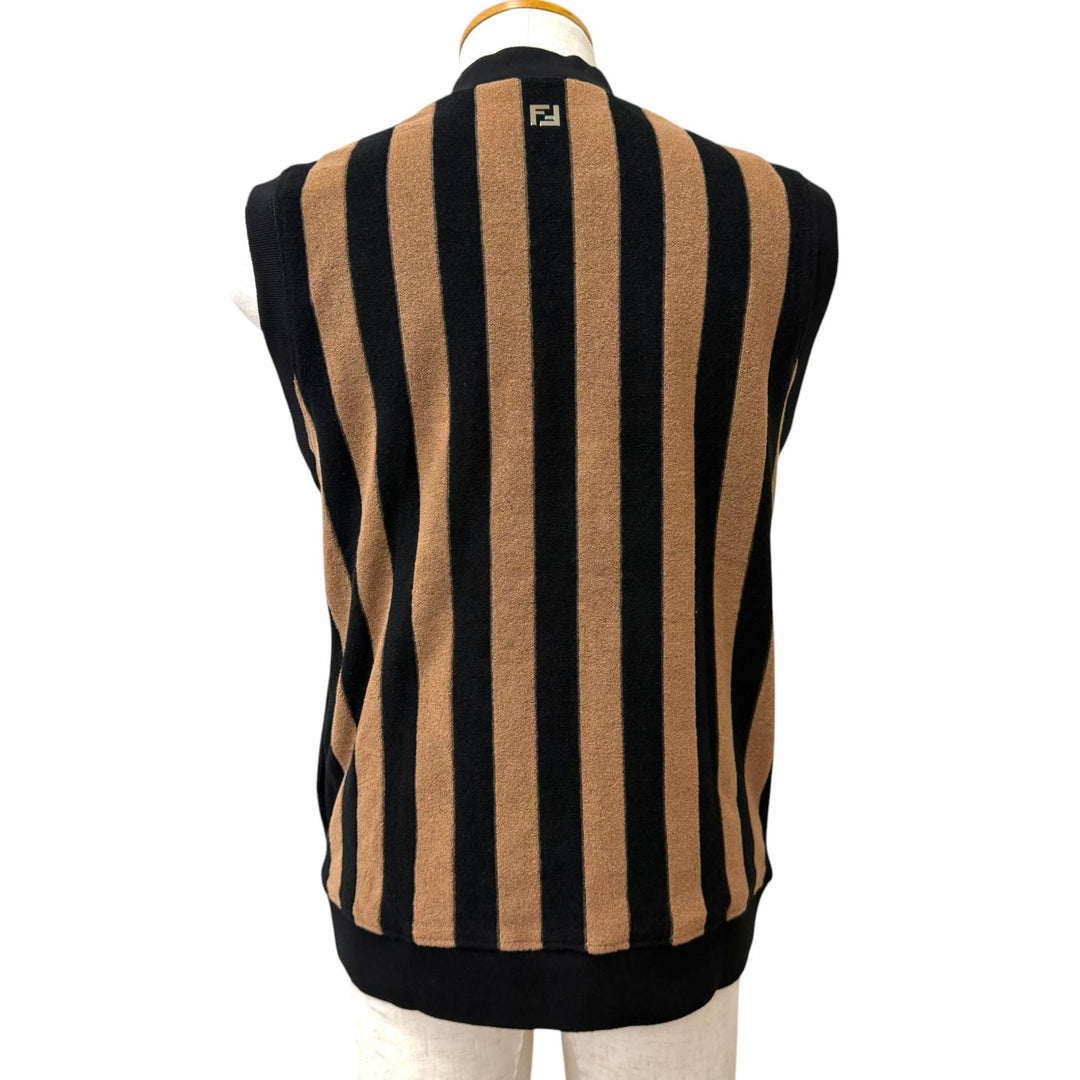 未使用品□FENDI フェンディ FT0078 ペカン ストライプ FFロゴジップ パイル地 ベスト ブラウン ブラック S イタリア製 正規品 メンズ