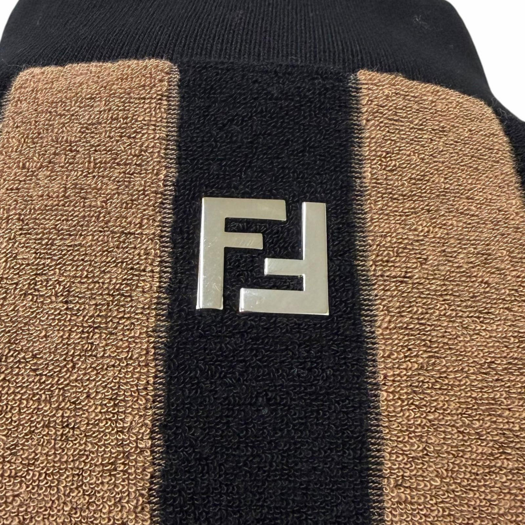 未使用品□FENDI フェンディ FT0078 ペカン ストライプ FFロゴジップ パイル地 ベスト ブラウン ブラック S イタリア製 正規品 メンズ