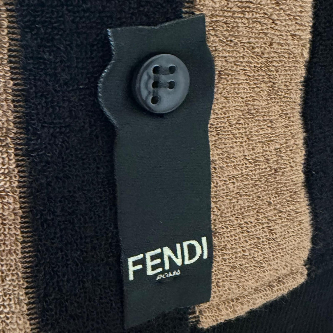未使用品□FENDI フェンディ FT0078 ペカン ストライプ FFロゴジップ パイル地 ベスト ブラウン ブラック S イタリア製 正規品 メンズ