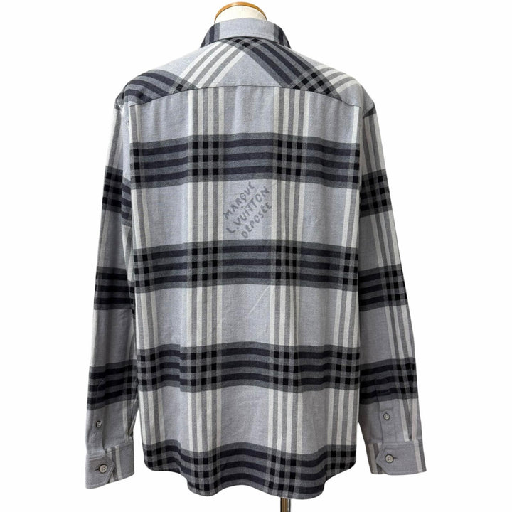 美品□LOUIS VUITTON ルイヴィトン 24AW ダミエチェック ロングスリーブ 長袖 フランネルシャツ グレー XXL イタリア製 正規品 メンズ