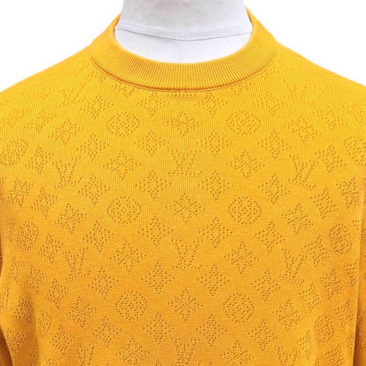 極美品▼LOUIS VUITTON ルイヴィトン 25SS コットン パンチング モノグラム ロングスリーブ ニットセーター イエロー S 正規品 メンズ
