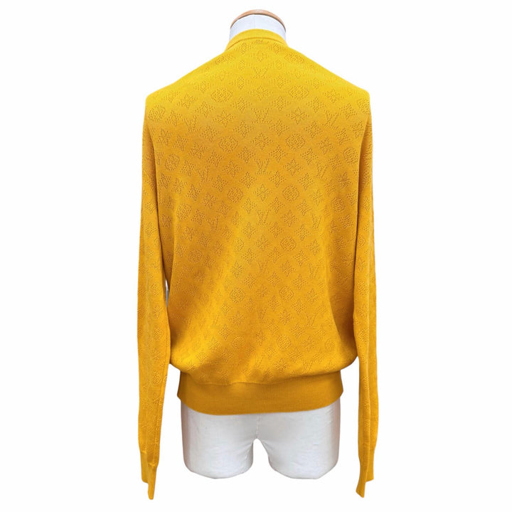 極美品▼LOUIS VUITTON ルイヴィトン 25SS コットン パンチング モノグラム ロングスリーブ ニットセーター イエロー S 正規品 メンズ