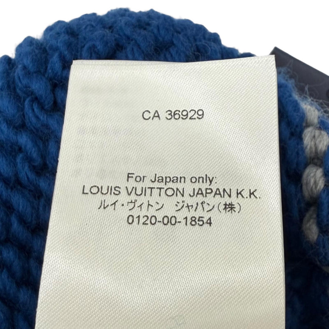 極美品★LOUIS VUITTON ルイヴィトン 24AW レザーモノグラムパッチ タートルネック ノースリーブ ニット ブルー グレー S 伊製 正規品