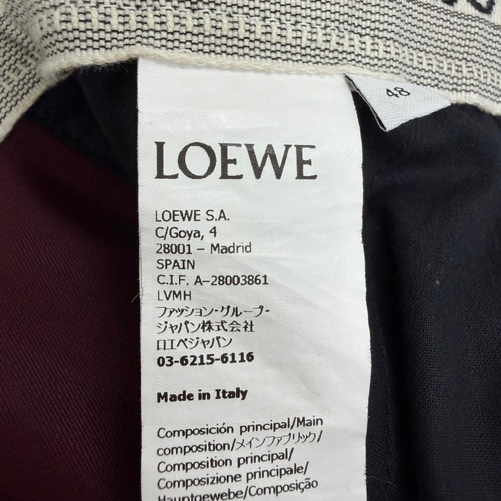 極美品□LOEWE ロエベ H526Y04WCQ ウール100％ 子羊革 アナグラム刺繍 サイドライン スラックス ボルドー 48 イタリア製 正規品 メンズ