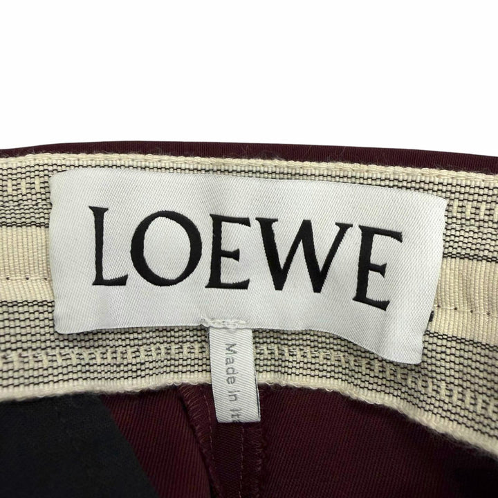 極美品□LOEWE ロエベ H526Y04WCQ ウール100％ 子羊革 アナグラム刺繍 サイドライン スラックス ボルドー 48 イタリア製 正規品 メンズ