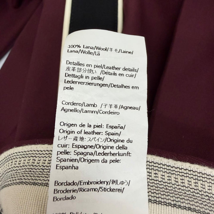 極美品□LOEWE ロエベ H526Y04WCQ ウール100％ 子羊革 アナグラム刺繍 サイドライン スラックス ボルドー 48 イタリア製 正規品 メンズ