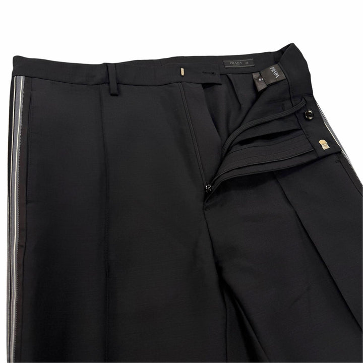極美品▼PRADA プラダ 2022年製 SPH261 モヘア ウール トライアングルロゴ 三角プレート スラックス パンツ ブラック 46 正規品 メンズ