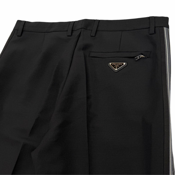 極美品▼PRADA プラダ 2022年製 SPH261 モヘア ウール トライアングルロゴ 三角プレート スラックス パンツ ブラック 46 正規品 メンズ