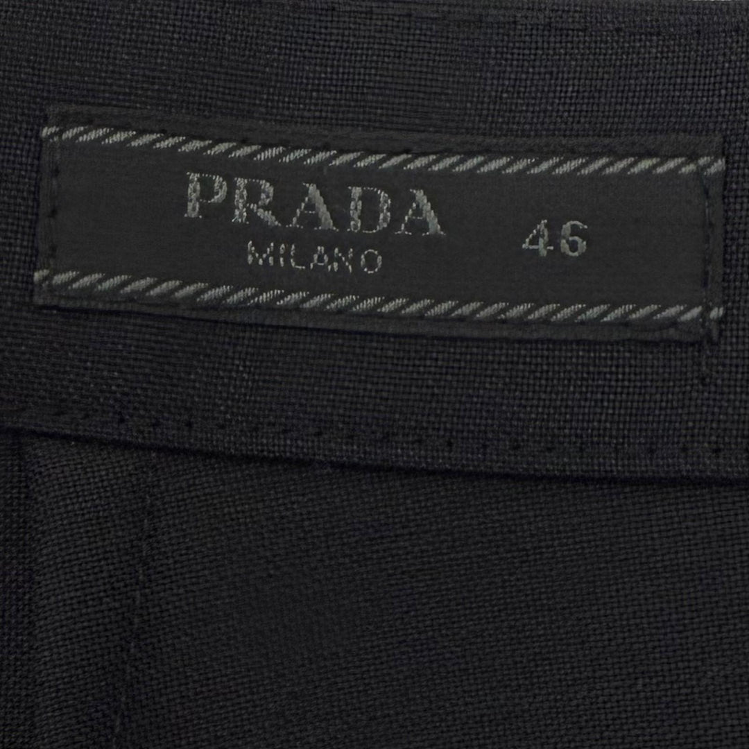 極美品▼PRADA プラダ 2022年製 SPH261 モヘア ウール トライアングルロゴ 三角プレート スラックス パンツ ブラック 46 正規品 メンズ