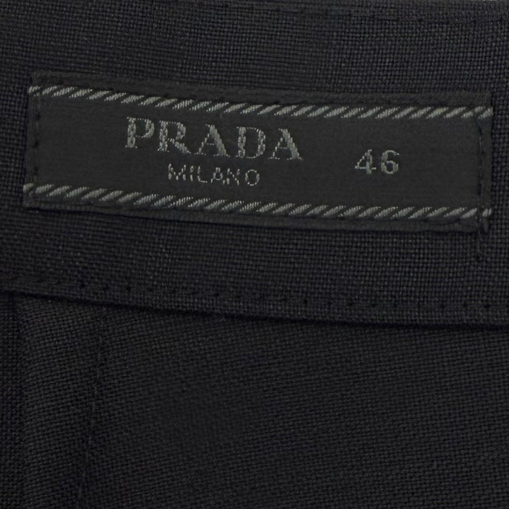 極美品▼PRADA プラダ 2022年製 SPH261 モヘア ウール トライアングルロゴ 三角プレート スラックス パンツ ブラック 46 正規品 メンズ