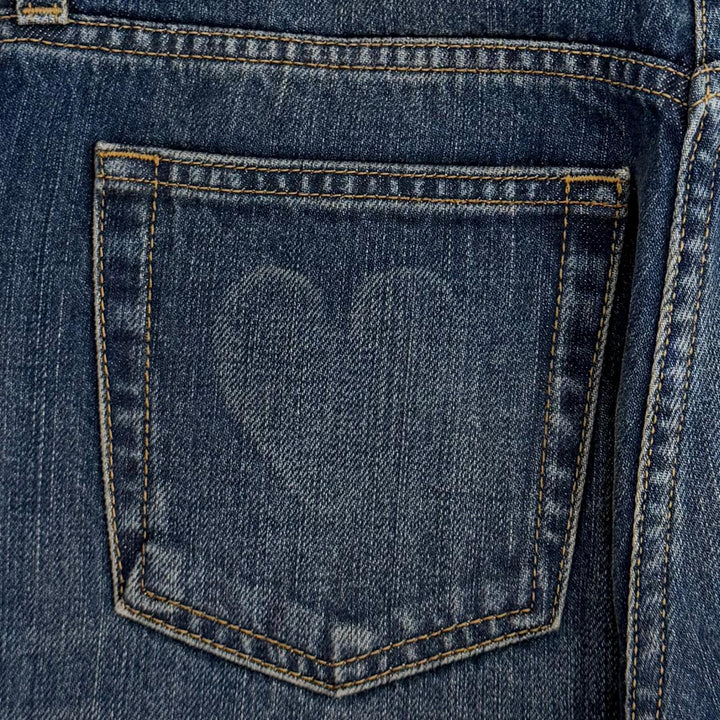 極美品★PRADA プラダ 2025年製 GFP534 コットン100％ レザーロゴパッチ セルビッジ デニムパンツ インディゴ 25 イタリア製 正規品