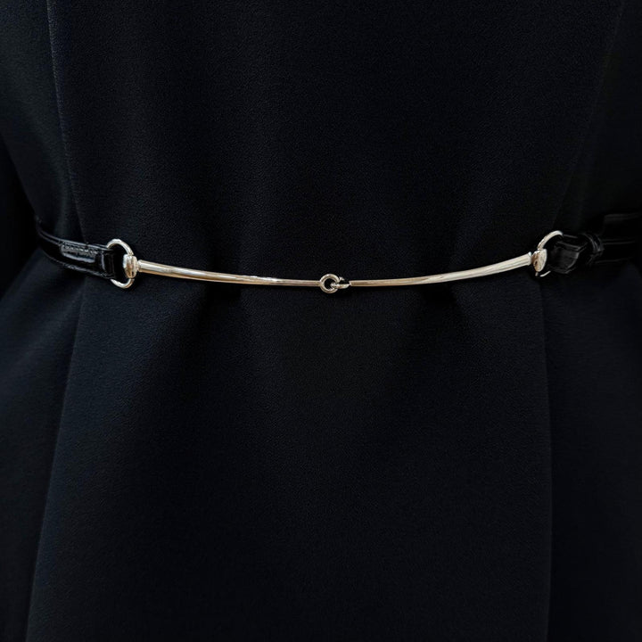 極美品★GUCCI グッチ 23AW 759278 裏地シルク混 ホースビットベルト付 無地 長袖 ワンピース ブラック IT 44 イタリア製 正規品