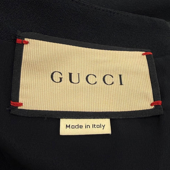 極美品★GUCCI グッチ 23AW 759278 裏地シルク混 ホースビットベルト付 無地 長袖 ワンピース ブラック IT 44 イタリア製 正規品