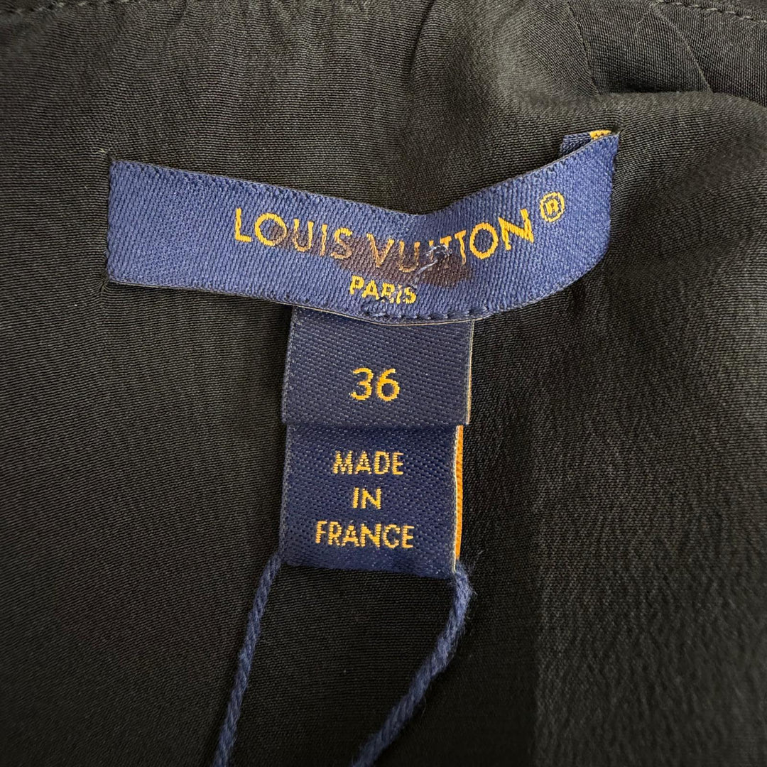 未使用品△LOUIS VUITTON ルイヴィトン 23AW シルク フロントデザイン ノースリーブ ワンピース ブラック FR 36 仏製 正規品 レディース