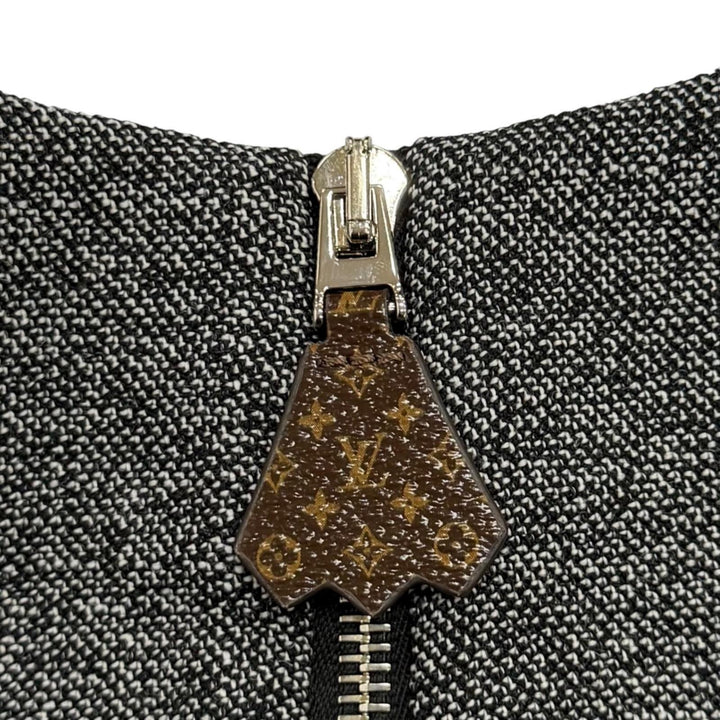 未使用品★LOUIS VUITTON ルイヴィトン 23AW モノグラムZIP レザー使い ウール ワンピース グレー ブラック 34 伊製 正規品 レディース