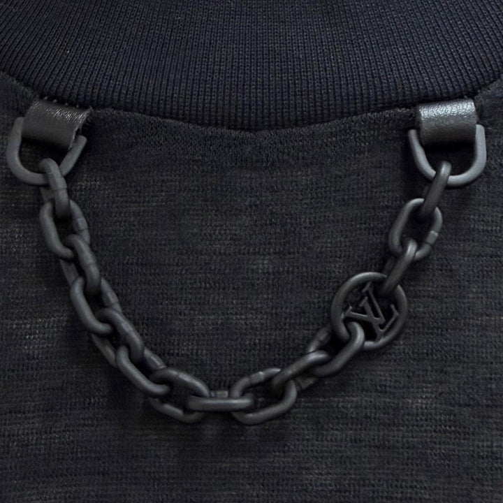 未使用品★LOUIS VUITTON ルイヴィトン 24AW ウール混 LVロゴ チェーン装飾 クルーネック ノースリーブ ワンピース ブラック XS 正規品
