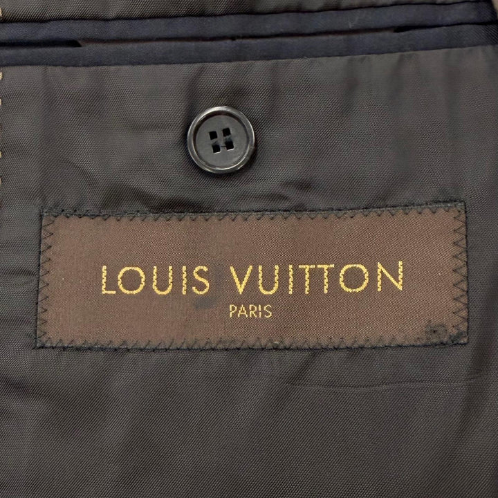 美品▼LOUIS VUITTON ルイヴィトン ウール65% ストライプ 2ピース シングルスーツ セットアップ ネイビー 44 イタリア製 正規品 メンズ