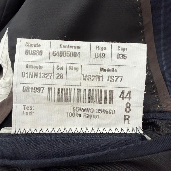 美品▼LOUIS VUITTON ルイヴィトン ウール65% ストライプ 2ピース シングルスーツ セットアップ ネイビー 44 イタリア製 正規品 メンズ
