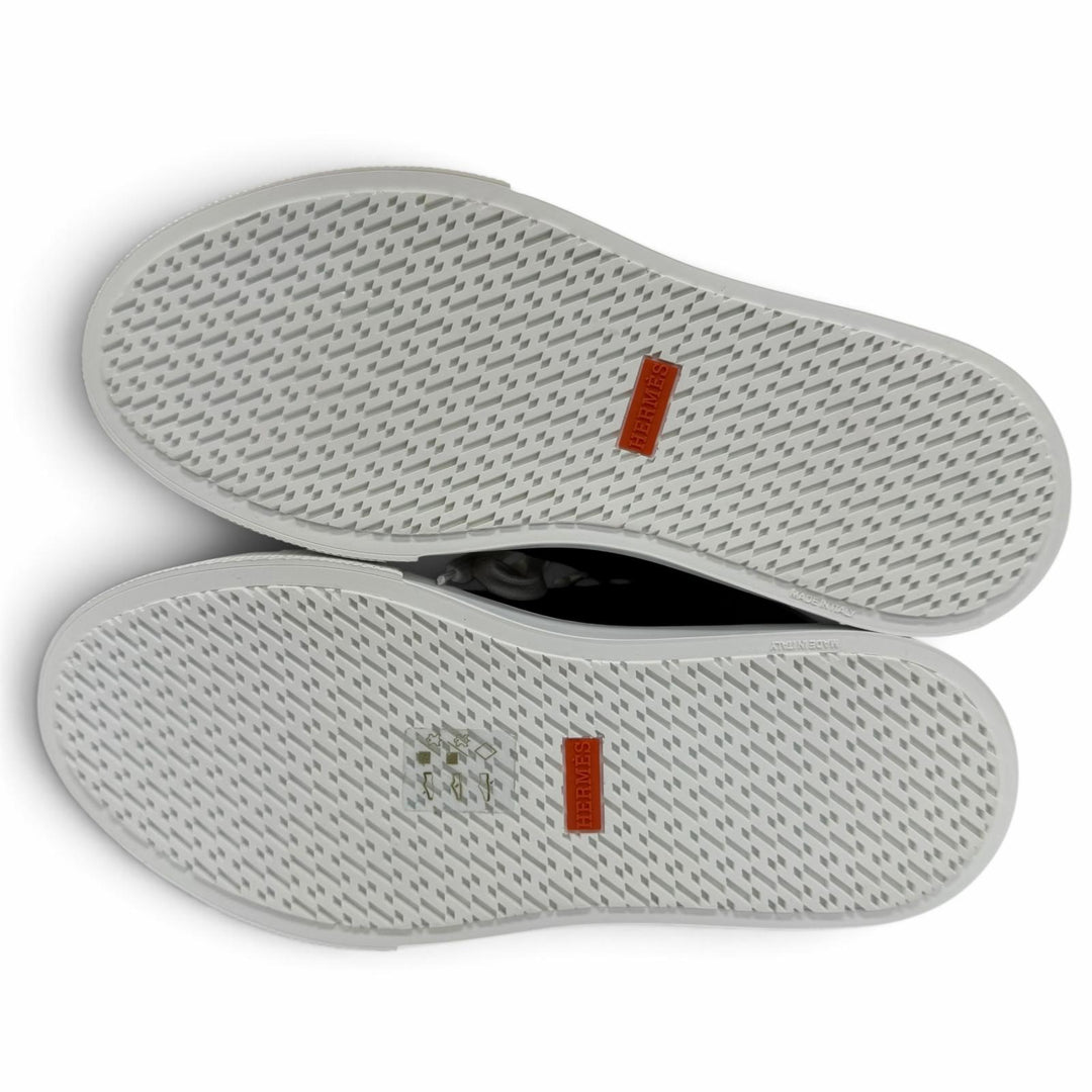 未使用品☆HERMES エルメス イリコ キャンバス レザー使い ロゴワッペン レースアップ ハイカットスニーカー ブラック IT 38 イタリア製
