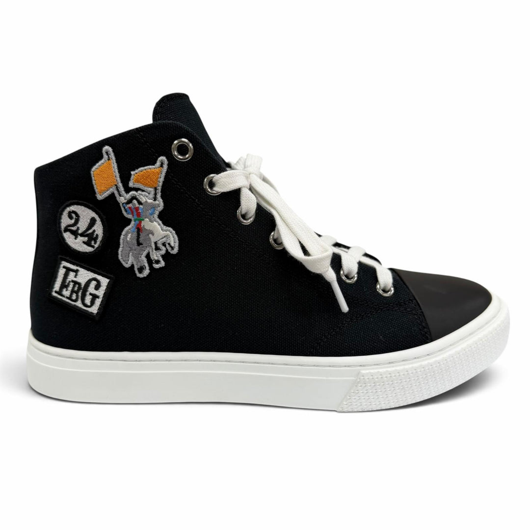 未使用品☆HERMES エルメス イリコ キャンバス レザー使い ロゴワッペン レースアップ ハイカットスニーカー ブラック IT 38 イタリア製