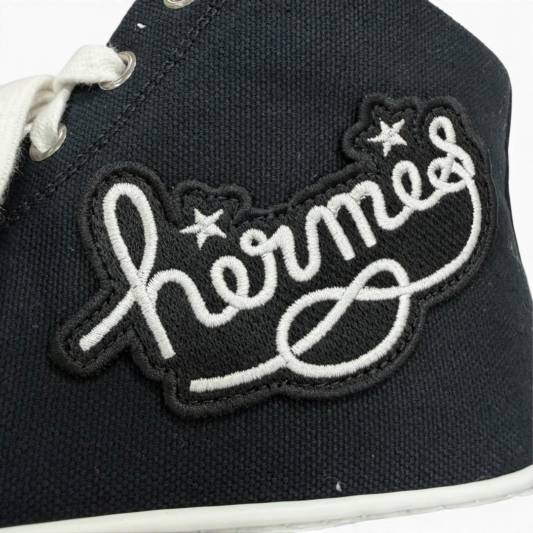 未使用品☆HERMES エルメス イリコ キャンバス レザー使い ロゴワッペン レースアップ ハイカットスニーカー ブラック IT 38 イタリア製