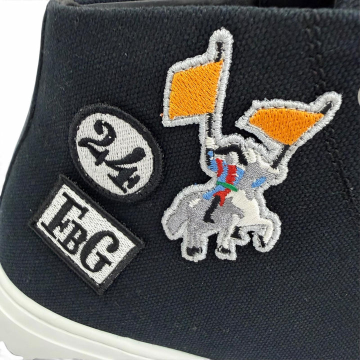 未使用品☆HERMES エルメス イリコ キャンバス レザー使い ロゴワッペン レースアップ ハイカットスニーカー ブラック IT 38 イタリア製