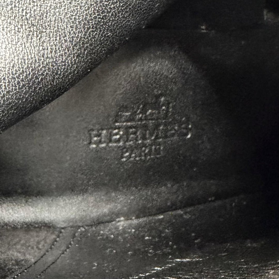 美品△HERMES エルメス HOMMAGE オマージュ シルバー金具 Hロゴ サイドジップ レザーアンクルブーツ ショートブーツ ブラック 37 箱 袋付