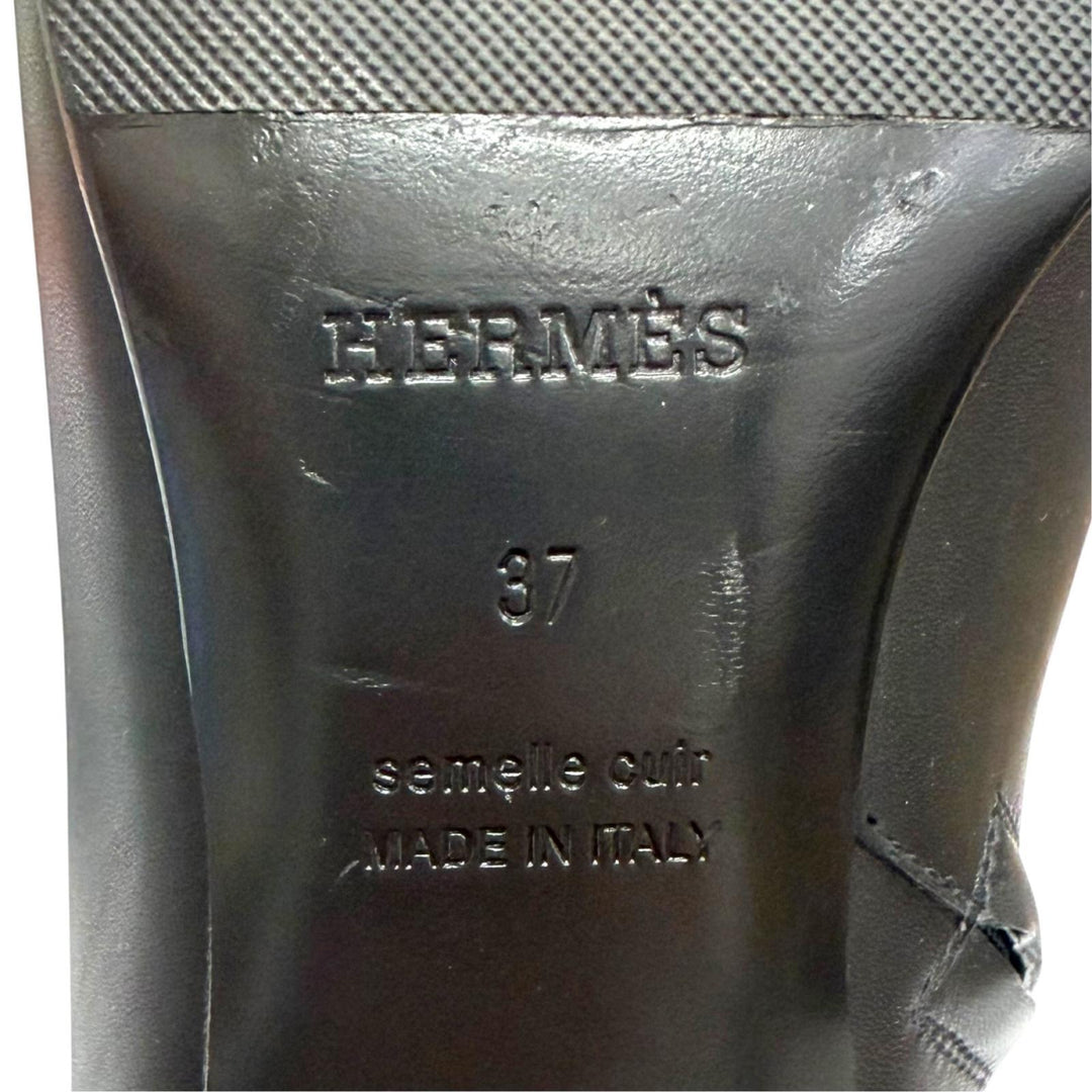 美品△HERMES エルメス HOMMAGE オマージュ シルバー金具 Hロゴ サイドジップ レザーアンクルブーツ ショートブーツ ブラック 37 箱 袋付