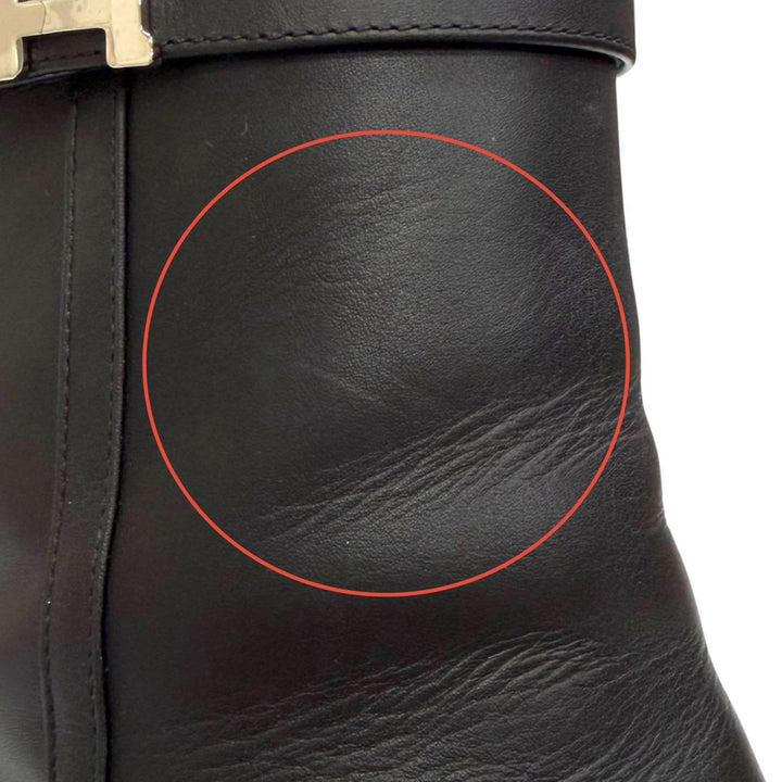 美品△HERMES エルメス HOMMAGE オマージュ シルバー金具 Hロゴ サイドジップ レザーアンクルブーツ ショートブーツ ブラック 37 箱 袋付