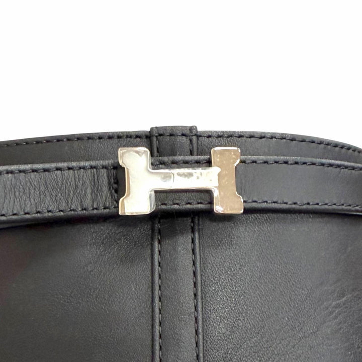 美品△HERMES エルメス HOMMAGE オマージュ シルバー金具 Hロゴ サイドジップ レザーアンクルブーツ ショートブーツ ブラック 37 箱 袋付